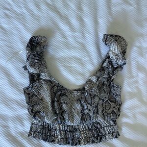 Le Lis Ruffled Smocked Snake Print Blouse